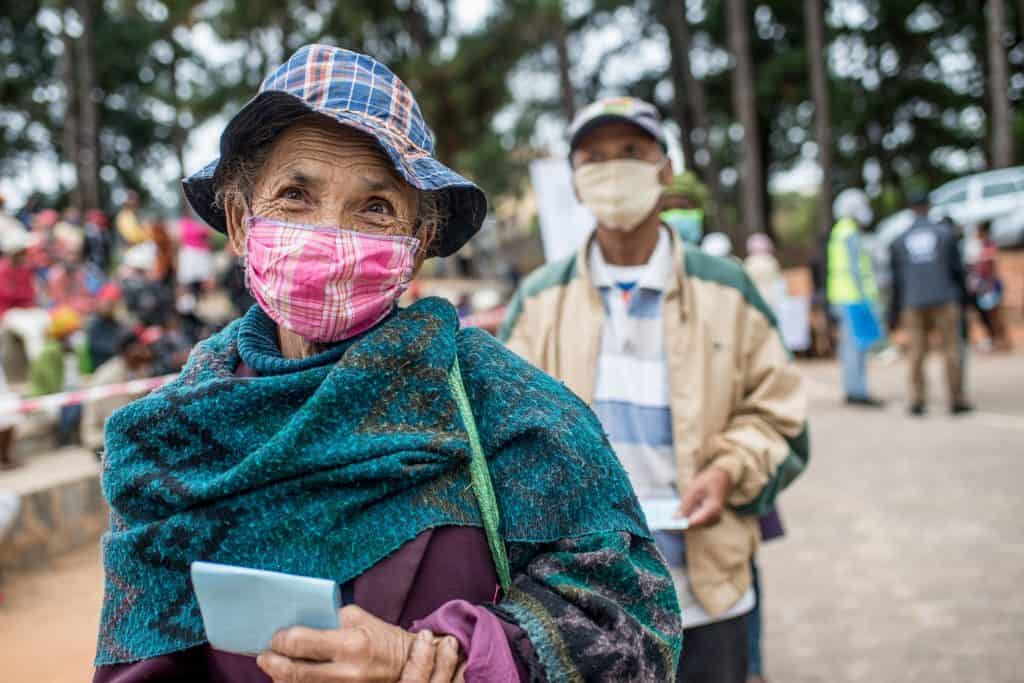 Woman with mask on