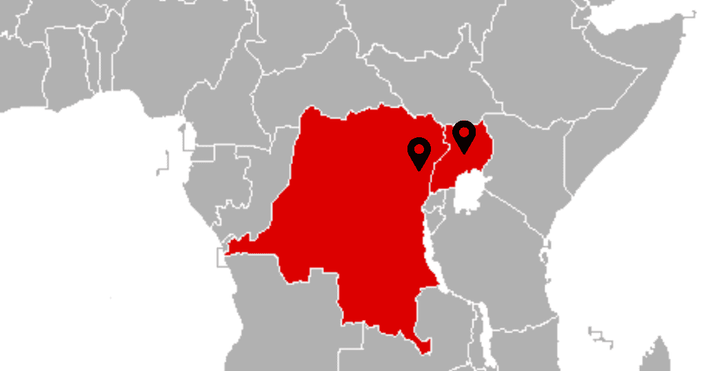 ADRA International map highlighting regions of activity in Africa and the Middle East.