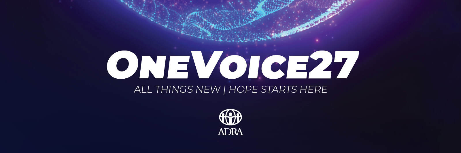 OneVoice27 event banner with ADRA logo and slogan 'Hope Starts Here'.